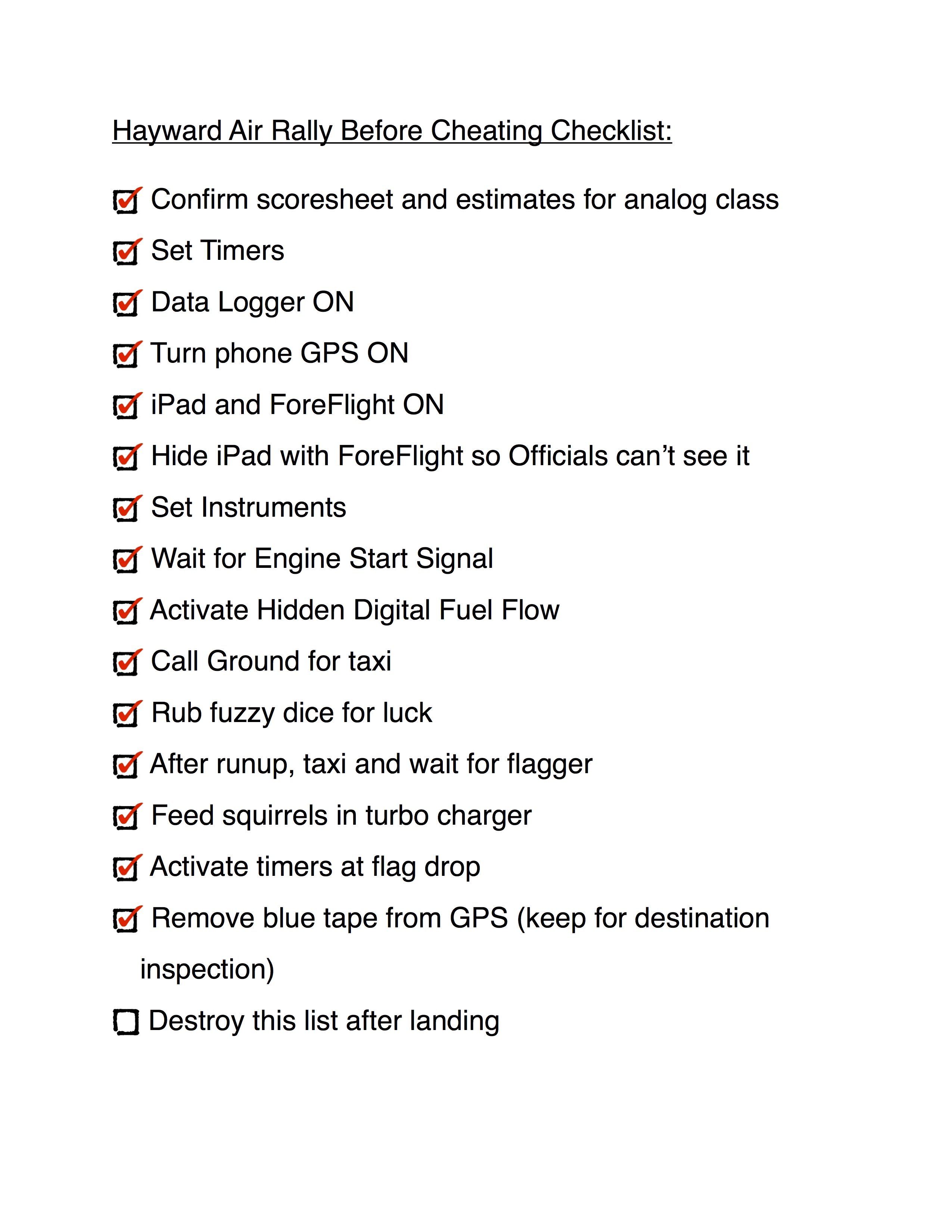 Before Cheating
Checklist